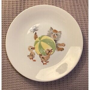Hutschenreuther Lorenz Germany Fine China Child's Plate Kitten With Ball & Ducks